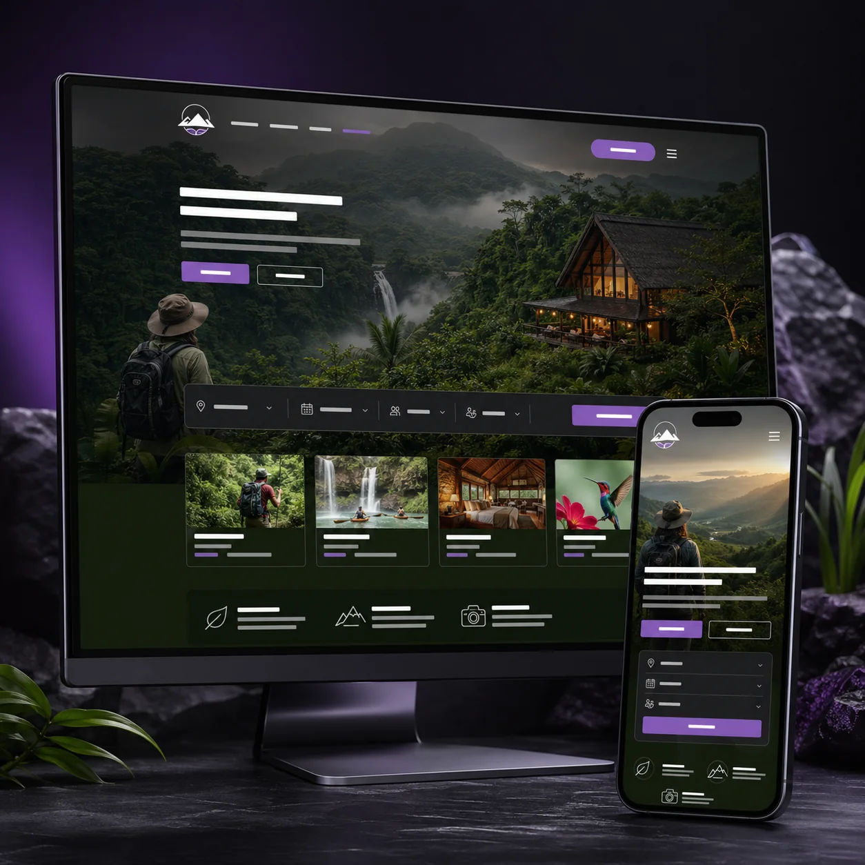 Telas desktop e mobile do projeto Website para turismo ecológico